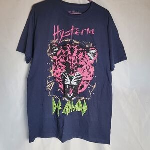 Def Leppard Hysteria Album Graphic Band Tee Navy Women's Size L 100% Cotton